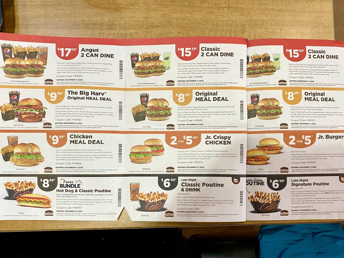 Menu - Harvey's photo 2